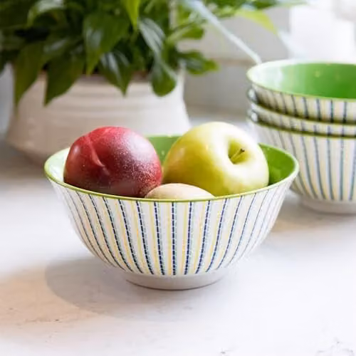 KitchenCraft Ceramic Stoneware Bowl in Blue, Green and White, Diameter: 15.7 cm – 3