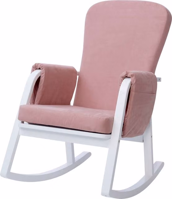 Ickle Bubba Modern Pink and White Microfibre Upholstered Rocking Chair with Armrests and Solid Wood Frame