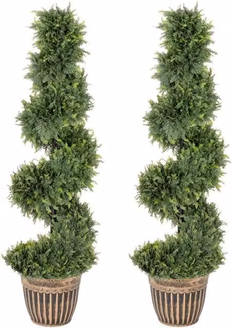 KORVIXA Set of 2 Green Decorative Artificial Spiral Trees, Height: 120 cm – 1
