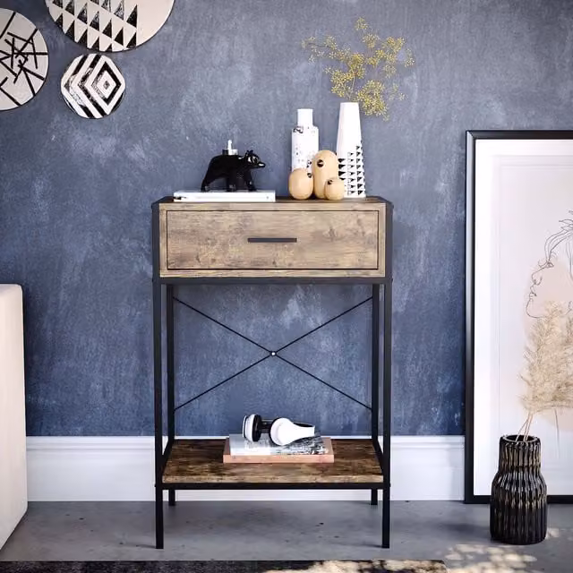 Vida Designs Industrial 1 Drawer Console Table in Brown Wood and Metal