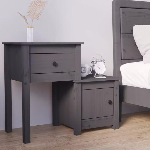 Berkfield Home Grey Solid Wood Pine Bedside Cabinet W: 79.5 cm, D: 38 cm, H: 65.5 cm – 1