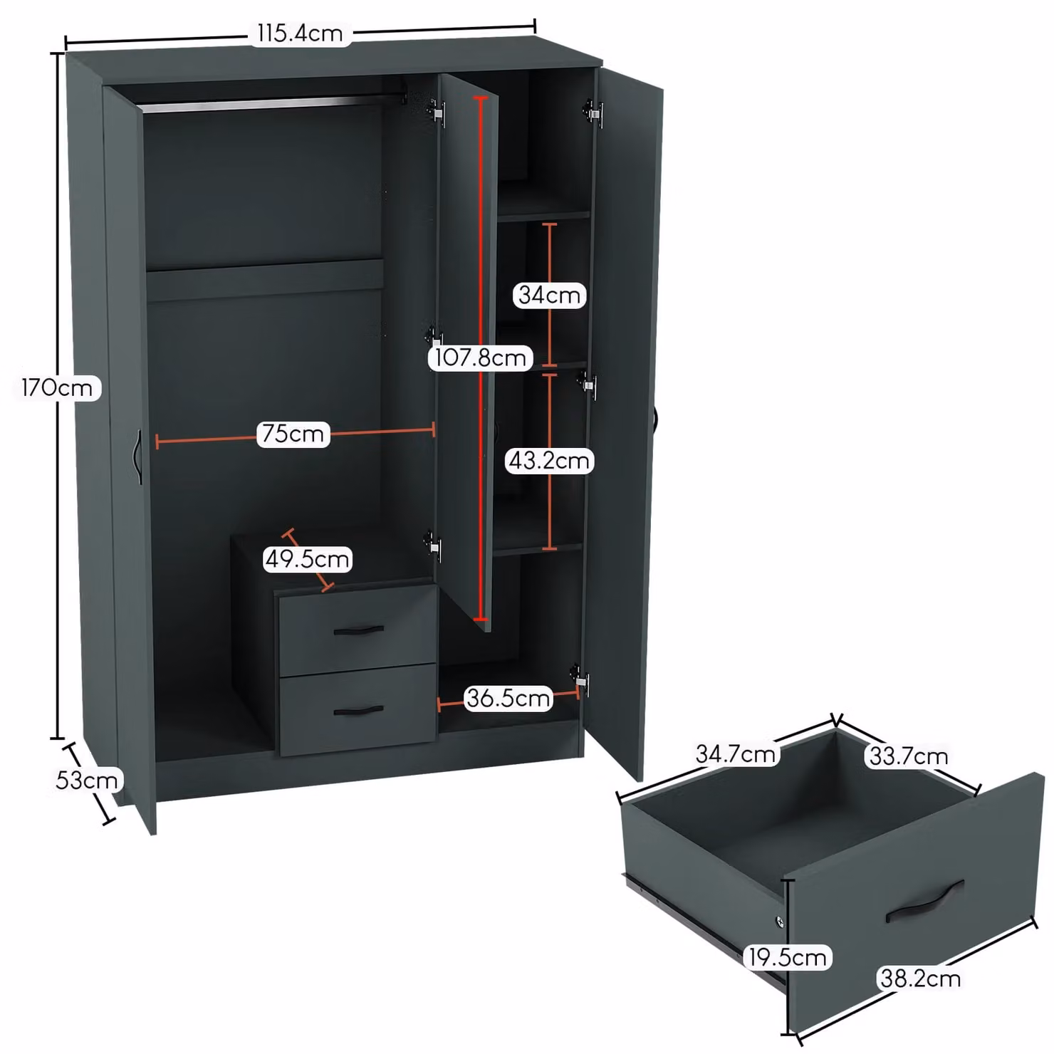 Vida Designs Riano Green 3 Door 2 Drawer Mirrored Wardrobe – 2