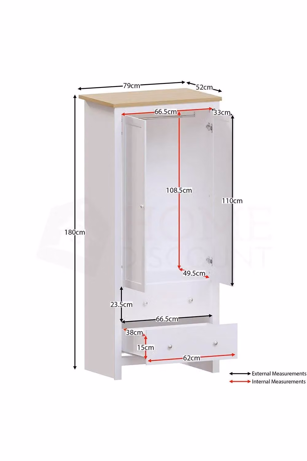 Vida Designs Arlington 2 Door 2 Drawer Wardrobe in White – 2