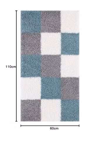 THE RUGS Modern Checked Shaggy Area Rug in Blue and Grey, W/D/H: 110 x 60 x 3 cm – 2