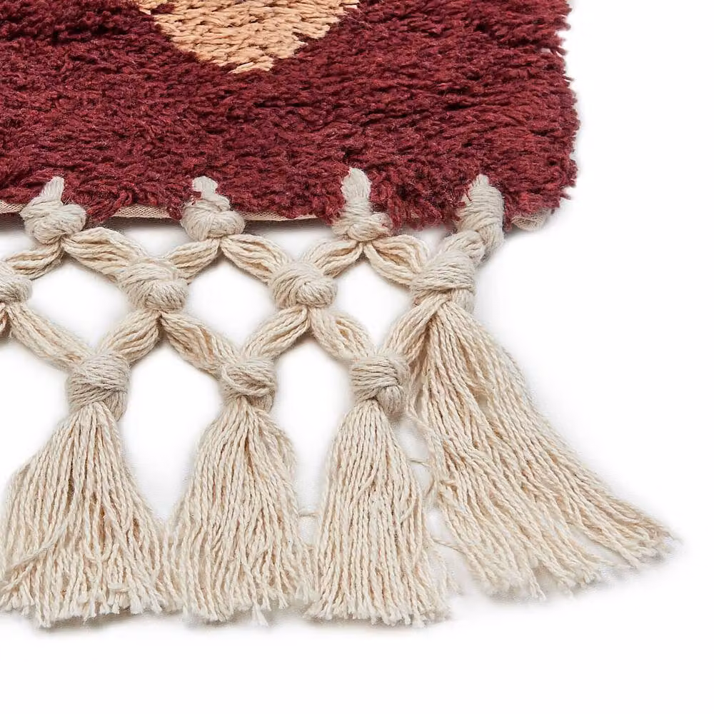 Wyld and Coco Red Cotton Hand Tufted Boho Diamond Area Rug with Fringes W: 80 cm, L: 150 cm – 5