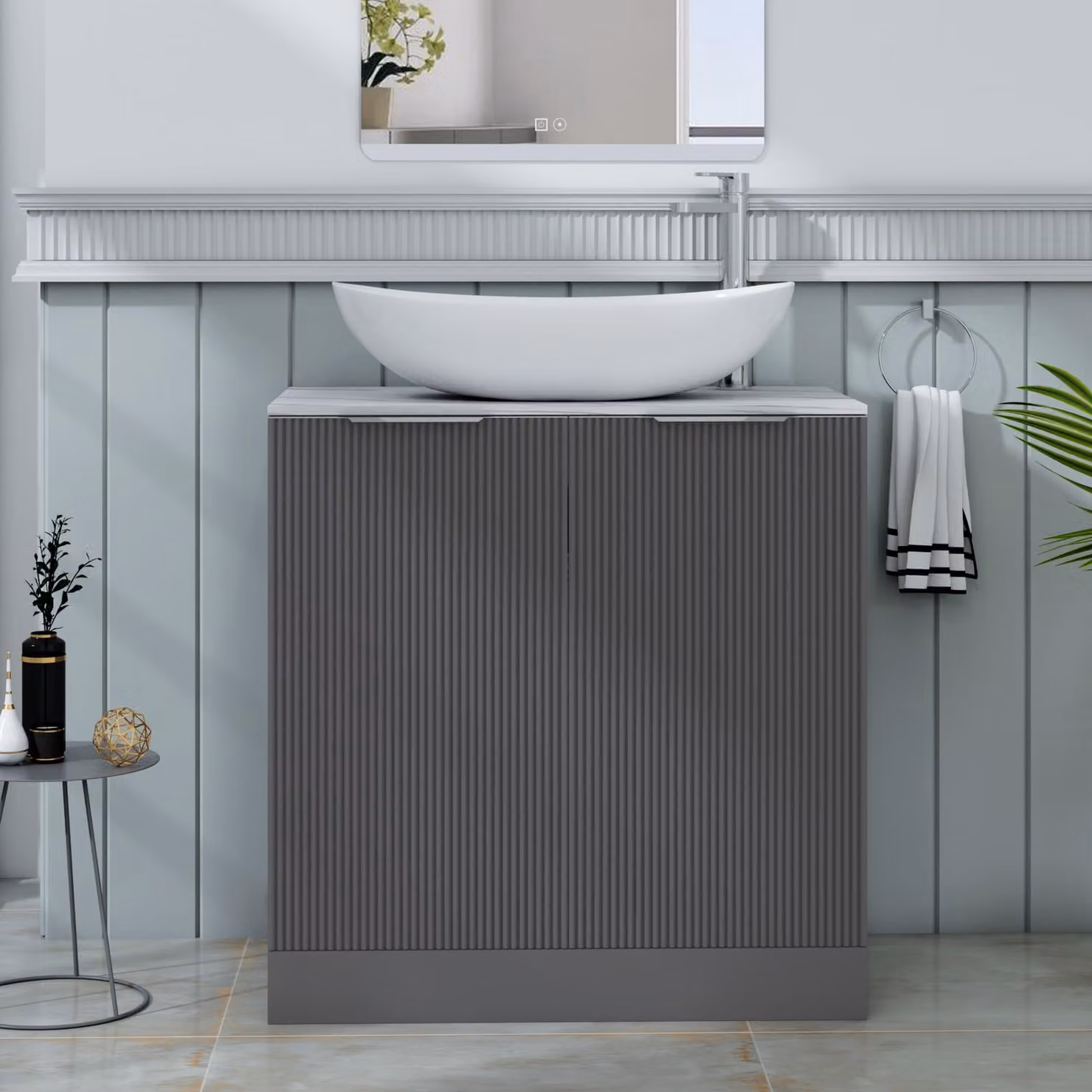 Royal Bathrooms Evora 800mm Graphite Grey Fluted Floor Standing Countertop Vanity Unit with Cesar Basin and 2 Soft Close Doors