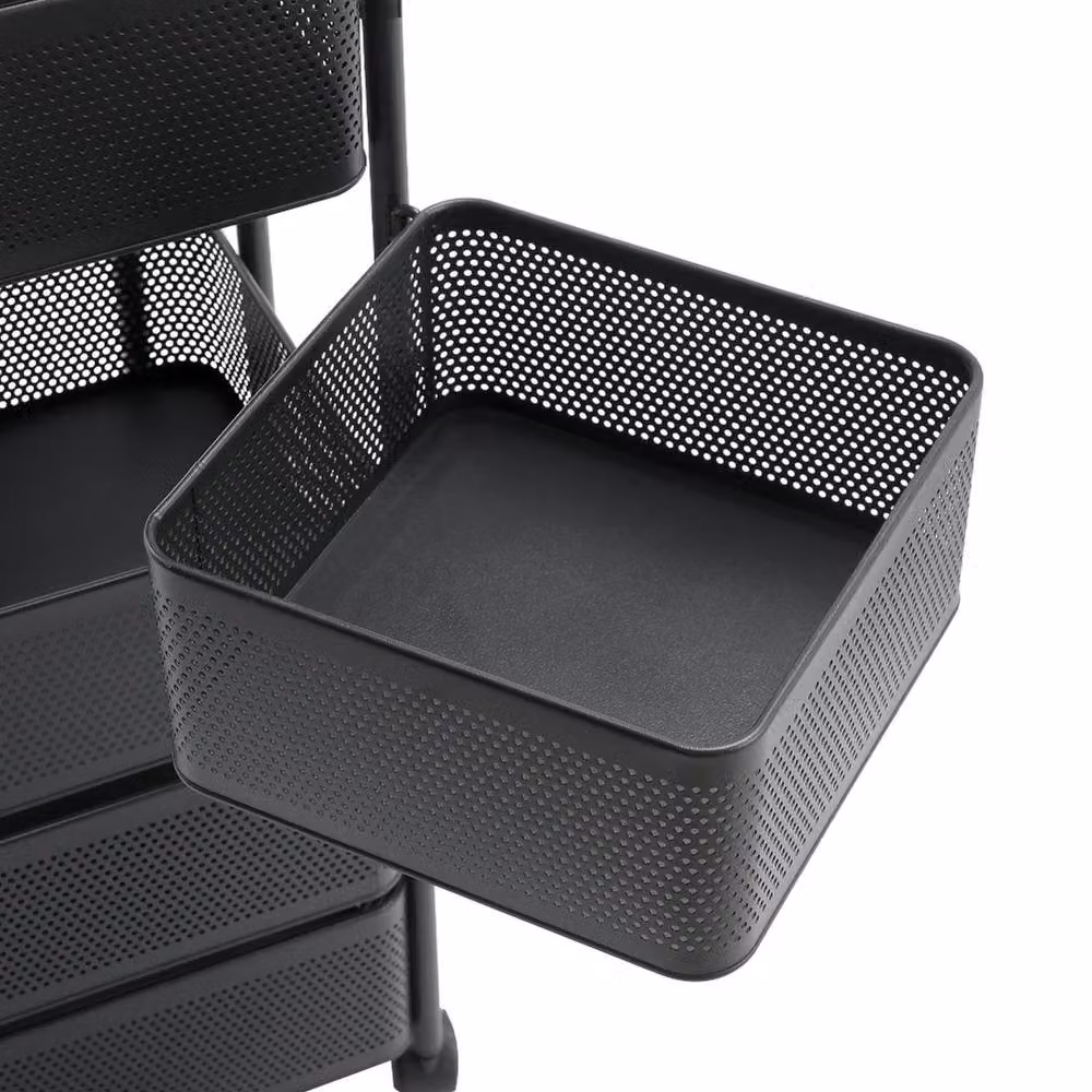 Garden Sanctuary 5-Tier Metal Kitchen and Balcony Storage Rack with Wheels in Matt Black – 4
