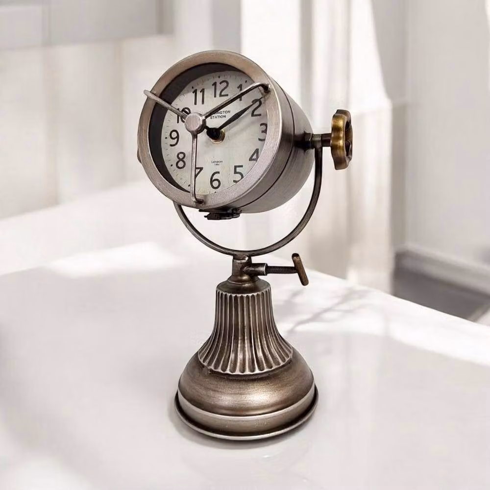 Minster Vintage Analog Round Tabletop Clock in Silver, W: 19 cm, D: 19 cm, H: 19 cm – 2