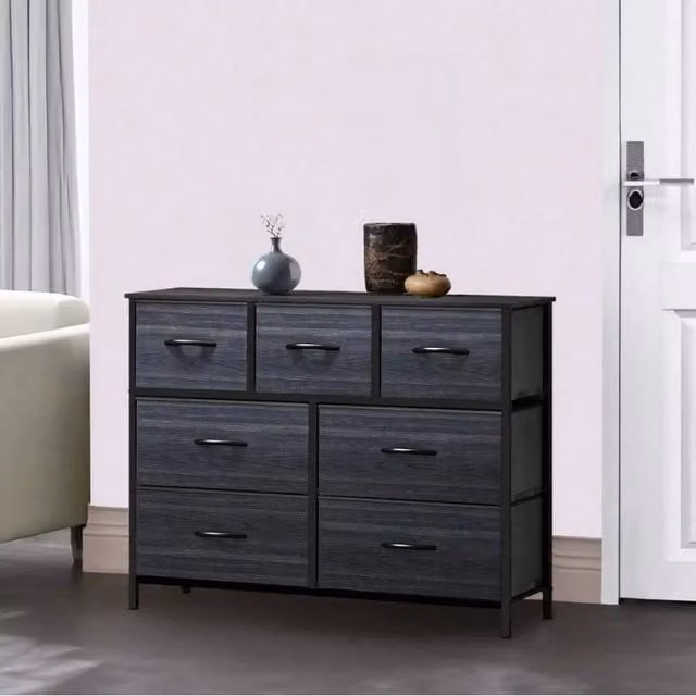 VOGREX Black 7 Drawer Fabric Storage Chest with Steel Frame – 1