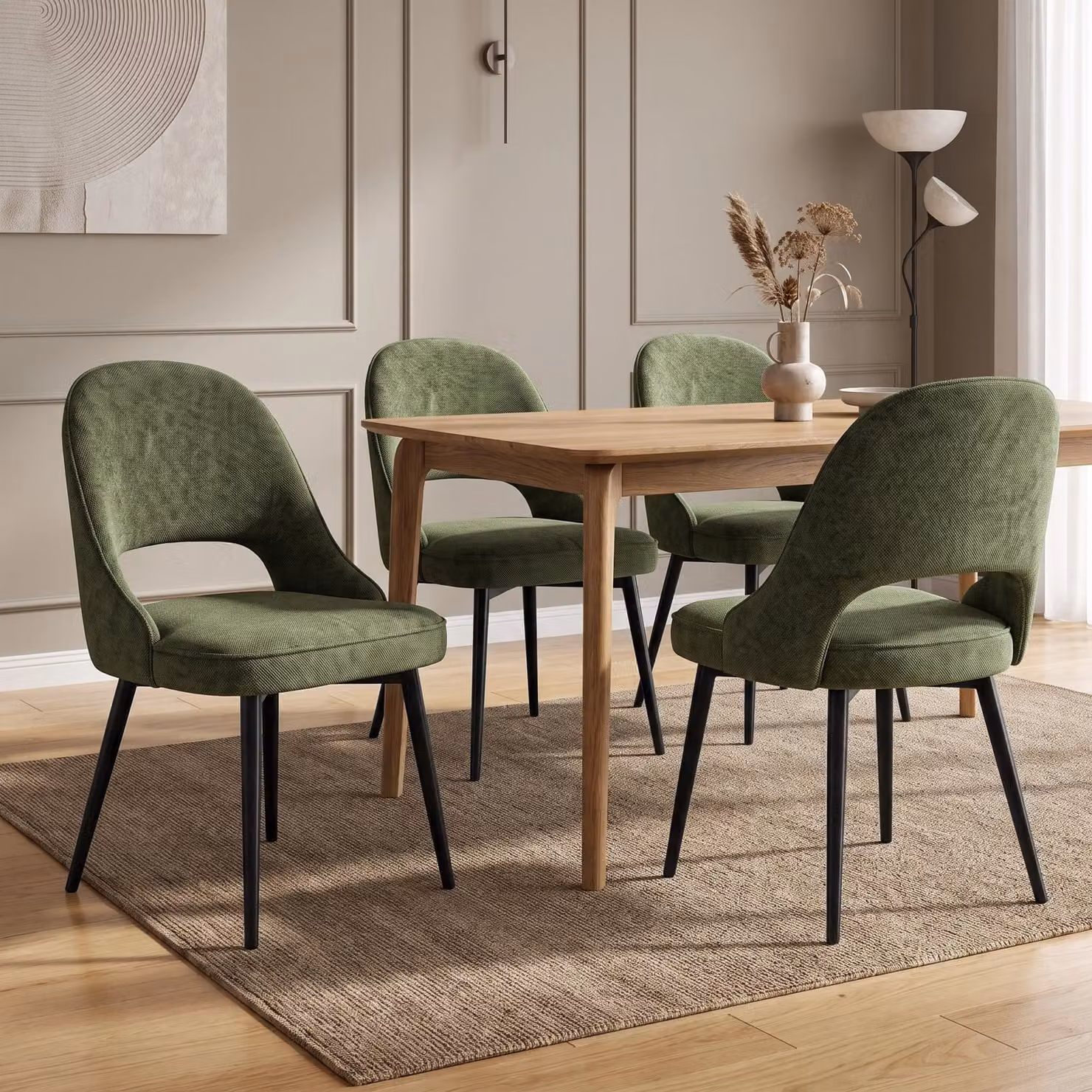 DHS Modern Fabric Dining Chairs Set of 4 in Green and Black
