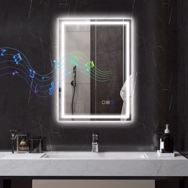 HOMCOM Silver Rectangular Wall Mounted Bathroom Mirror with Bluetooth, LED Lights and Demister Pad, W: 50 cm, H: 70 cm