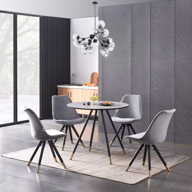 Life Interiors Sofia Dorchester LUX Dining Set with Round Table and 4 Chairs in Grey, Black and Gold – 3