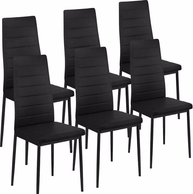 Nordara 6-Piece Black Faux Leather Dining Chair Set with Padded High Backs and Metal Legs