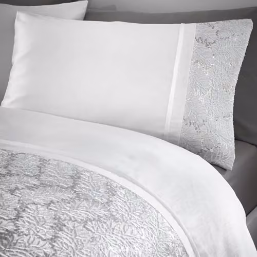 Portfolio Home Rouen White Geometric Embellished Sequins Double Duvet Cover and Pillowcase Set, W/D/H: 200 x 200 cm and 50 x 75 cm – 2