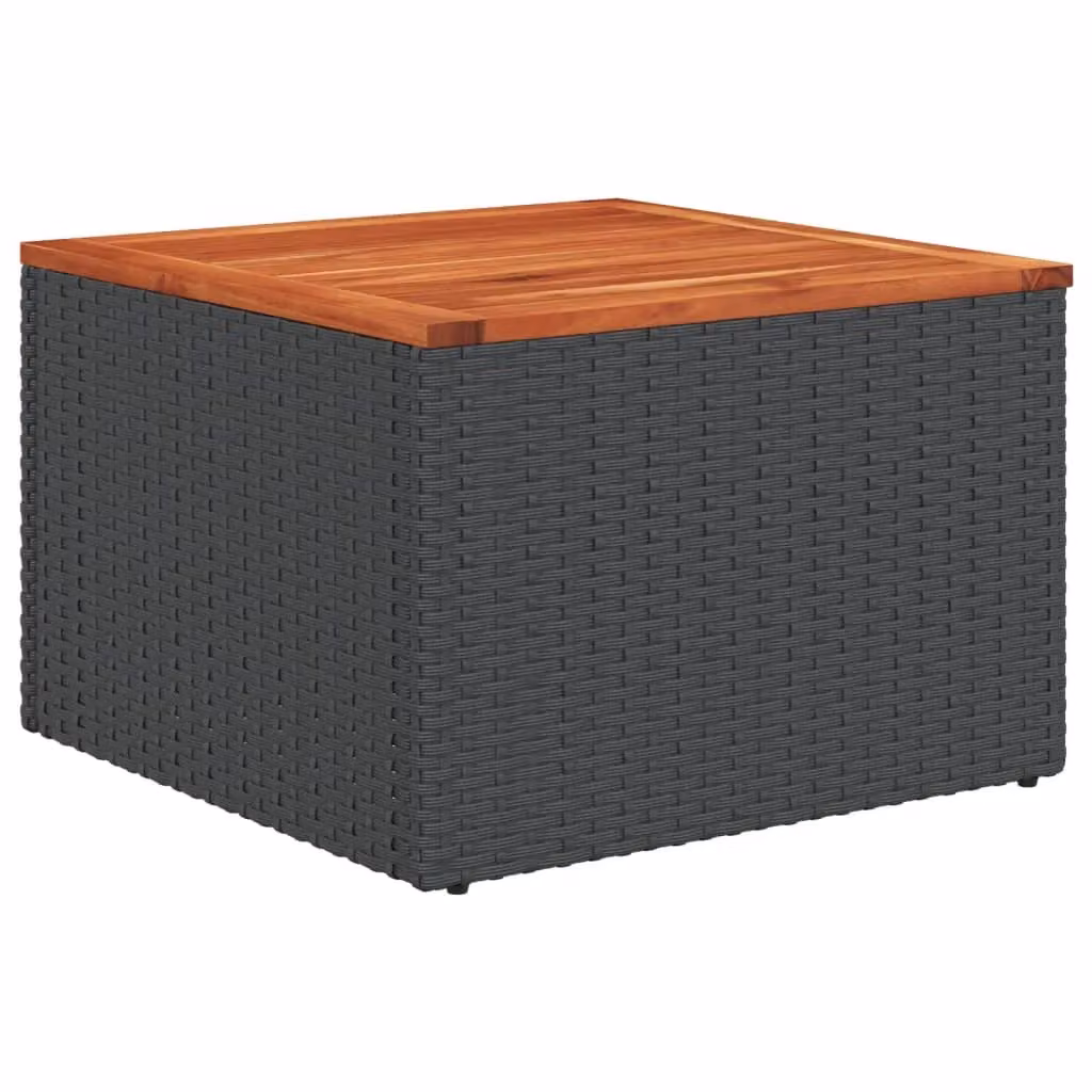 Berkfield Home Black Poly Rattan and Acacia Wood Garden Table, W/D/H: 55 x 55 x 37 cm – 2
