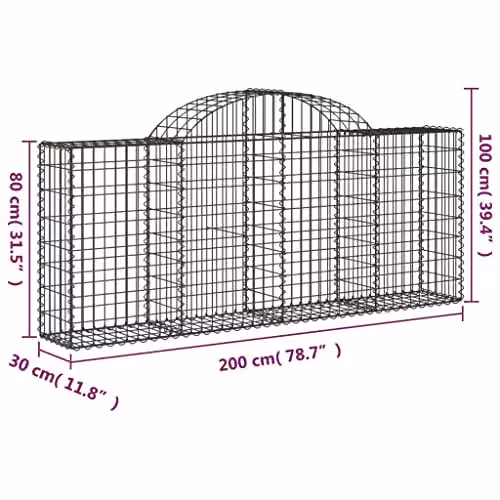 vidaXL Arched Gabion Baskets, 50 Pieces, Silver Galvanised Steel, W: 200 cm, D: 30 cm, H: 80/100 cm – 2