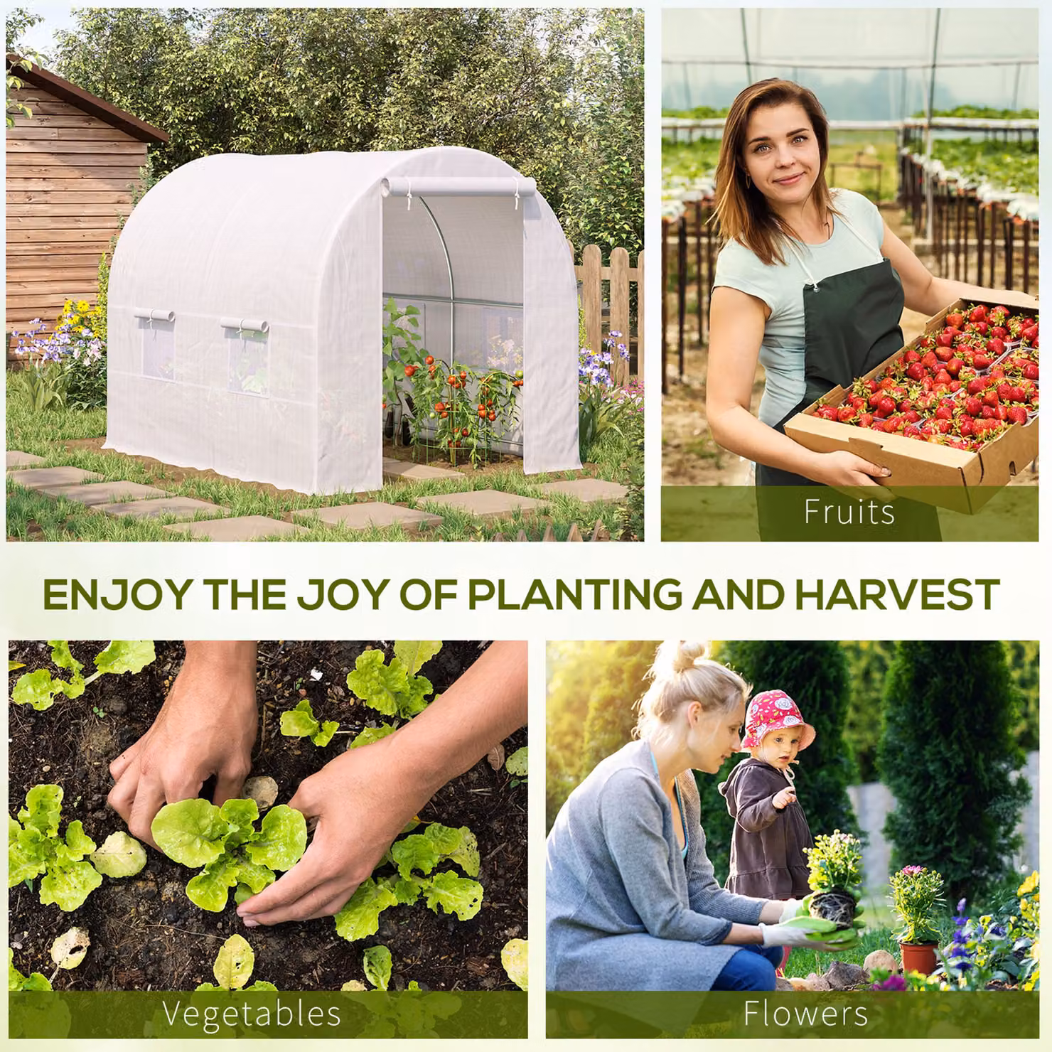 Outsunny White Polycarbonate Walk-In Greenhouse with Stainless Steel Frame for Outdoor Gardens, W: 250 cm, D: 200 cm, H: 200 cm – 3