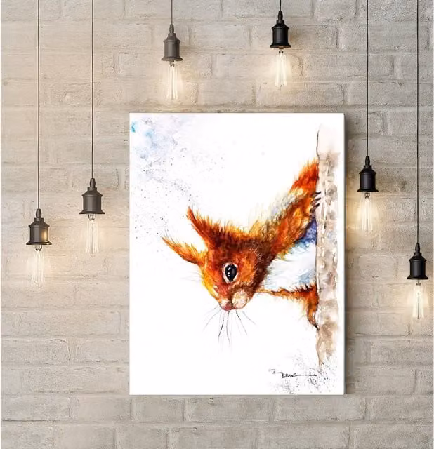 BebesArts Curious Red Squirrel Canvas Wall Art, Brown, W: 45.72 cm, H: 30.48 cm