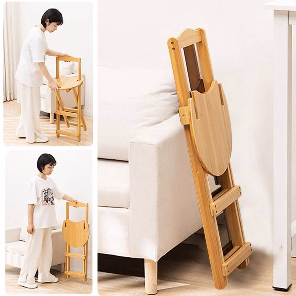 FORGEVIO Bamboo Wooden Folding Bar Stool in Natural Brown – 3
