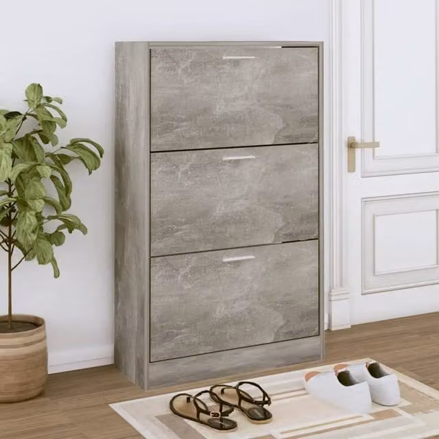 Berkfield Home Modern Concrete Grey Shoe Cabinet W/D/H: 63 x 24 x 103 cm