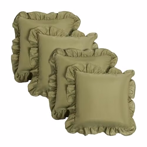 OHS Set of 4 Olive Green Frill Edge Throw Pillow Covers, W/D/H: 45 x 45 x 45 cm