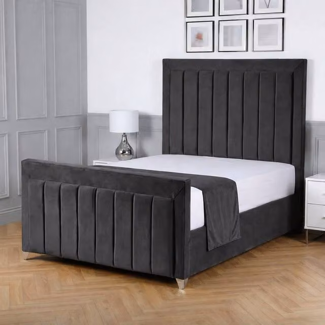 Living Comfort Bedz Elara Upholstered Velvet Gas Lift Storage Bed in Charcoal Grey, W/D/H: 90 x 200 cm