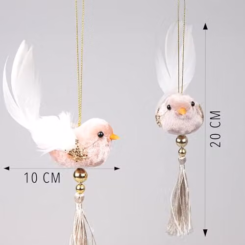 Shatchi 3-Piece Light Pink Robin Bird Hanging Christmas Tree Decorations, Textile Pendants, H 13 cm x W 7 cm – 2