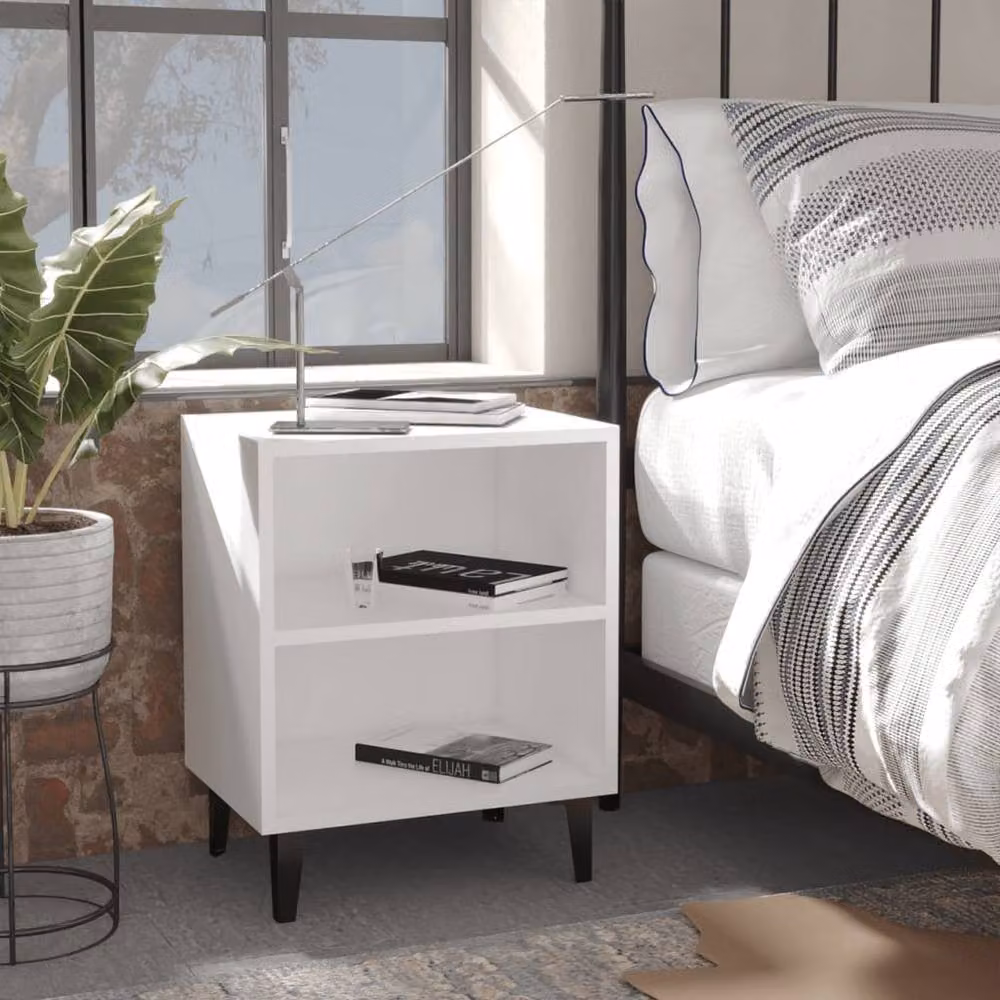 Berkfield Home Set of 2 White Bedside Cabinets with Metal Legs, W: 40 cm, D: 30 cm, H: 50 cm – 2