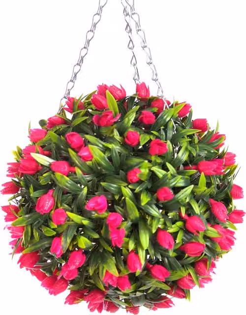 Best Artificial Pink Tulip Hanging Basket Flower Topiary Ball, Diameter: 28 cm