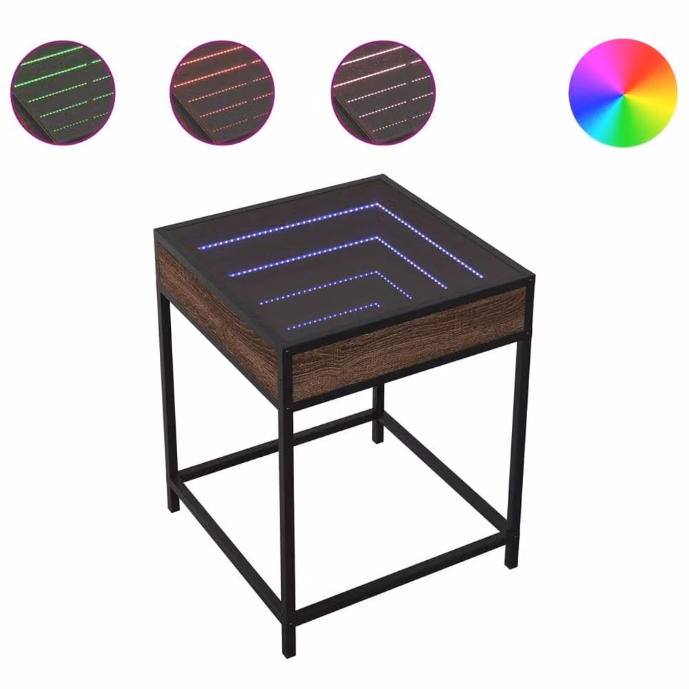 Berkfield Home Decorative Bedside Table with Infinity LED in Brown Oak, W/D/H: 40 x 40 x 51 cm – 1
