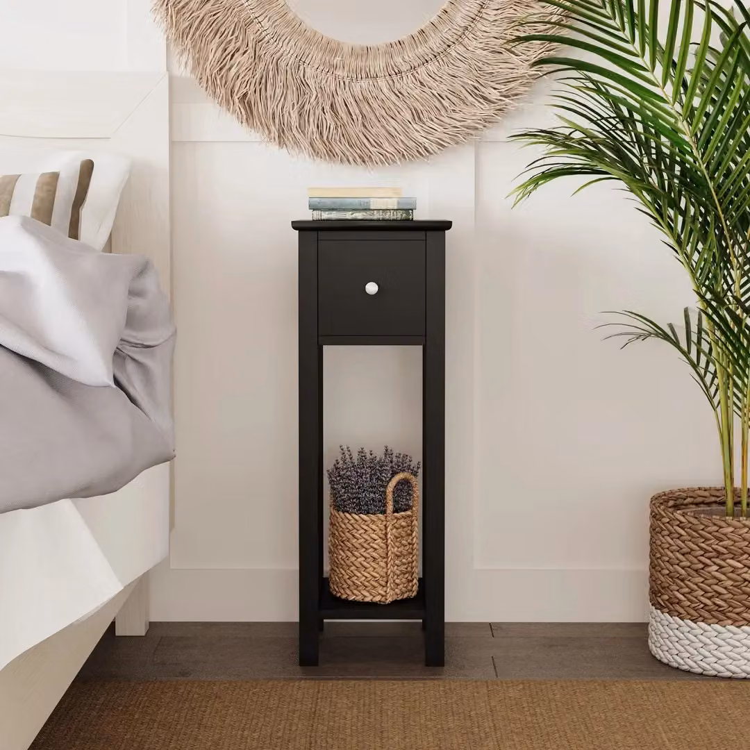 EONLION Slim Bedside Table with Drawer in Black and Grey – 3