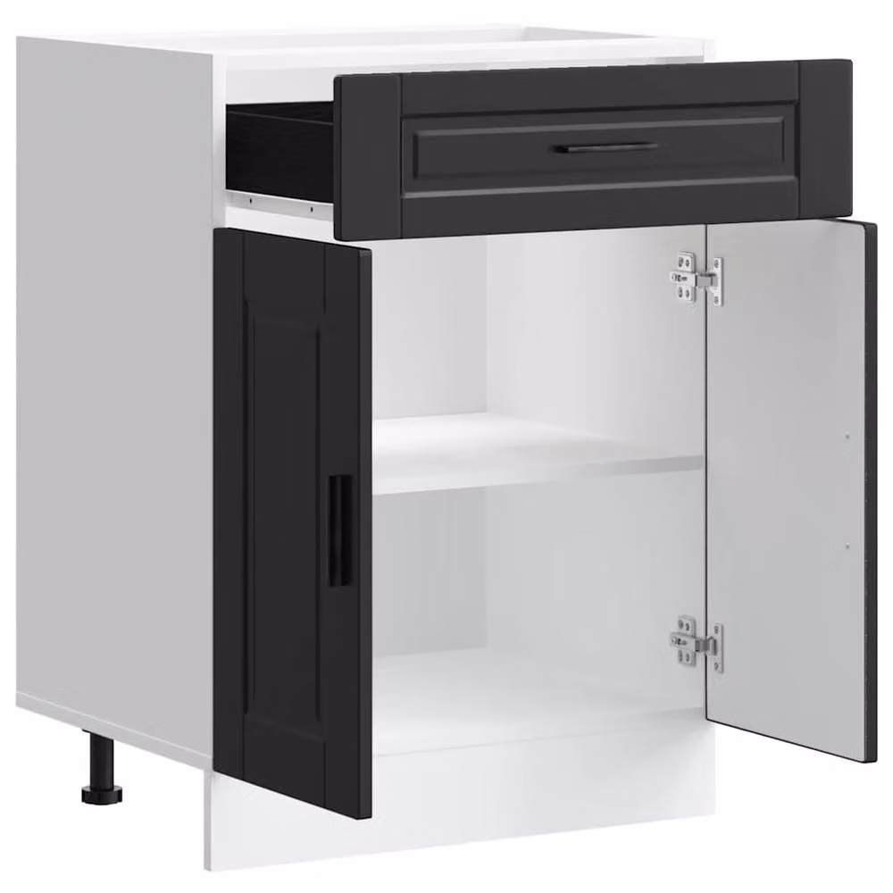 Berkfield Home Porto Kitchen Base Cabinet in Black Matt Engineered Wood, H: 81.5 cm, W: 60.0 cm, D: 46.0 cm – 4