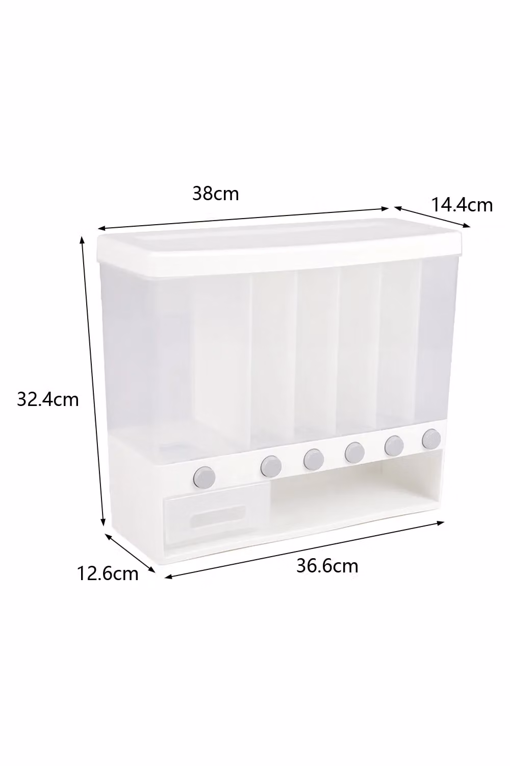 H&O Direct 6 Grid Grain and Dry Food Dispenser Kitchen Storage Box with Measuring Cup in White – 2