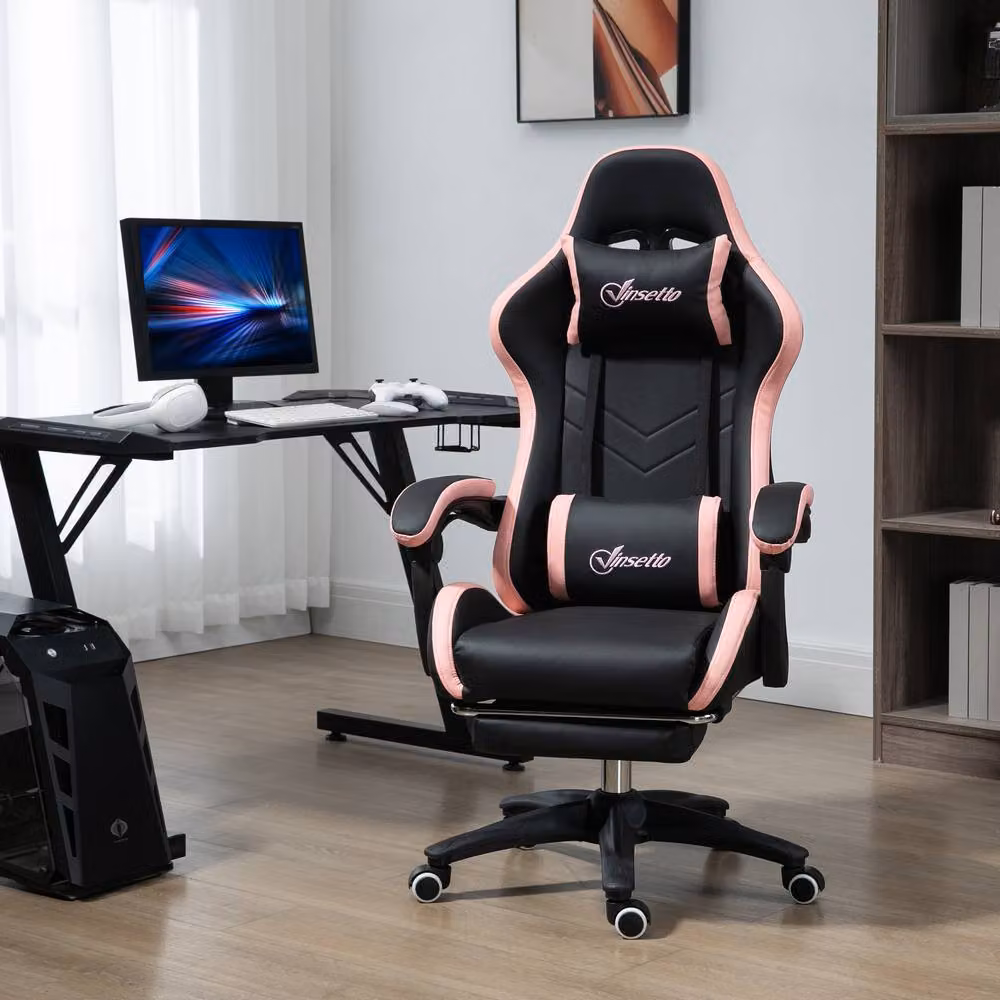 Rolipo Black PU Leather Gaming Chair with Headrest, Footrest and 360 Degree Swivel – 4