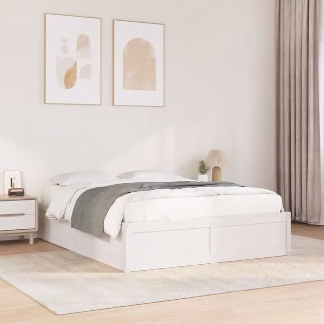 Berkfield Home King Size Solid Wood Pine Bed Frame in White, W/D/H: 150 x 200 cm