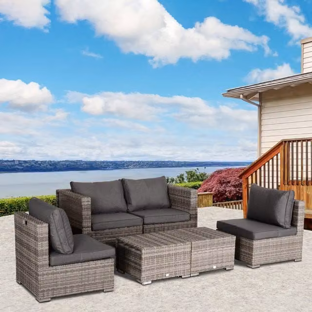 Outsunny 8 Piece PE Rattan and Metal Sofa Set in Mixed Grey