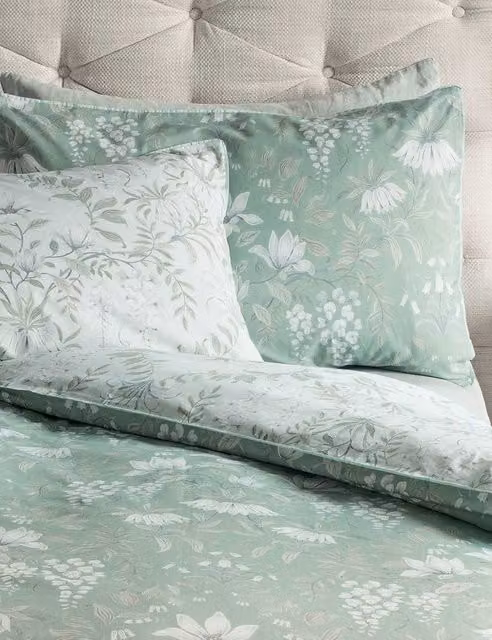 Laura Ashley 2 Pack Green Mix Floral Pure Cotton Sateen Parterre Pillowcases