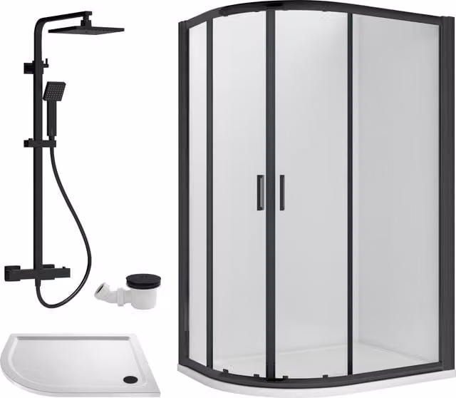 Balterley Offset Left Quadrant Shower Tray with Glass Screen, W/D: 1200 x 800 mm, White and Black