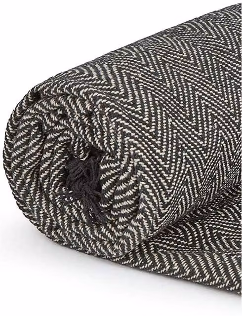 Emma Barclay Black Geometric Woven Herringbone Throw Over Blanket W/D/H: 152 x 127 x 1 cm