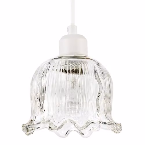 Happy Homewares Transparent Ribbed Glass Dome Pendant Lighting Shade in Clear, W: 15 cm, H: 12 cm, D: 11 cm