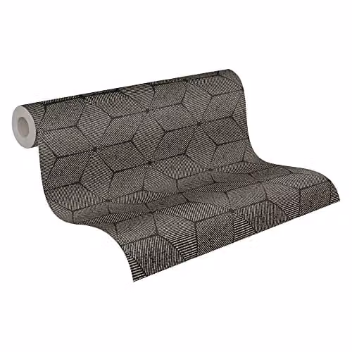 A.S. Création Modern Geometric Abstract Botanical Non-Woven Wallpaper in Black and Gold – 1