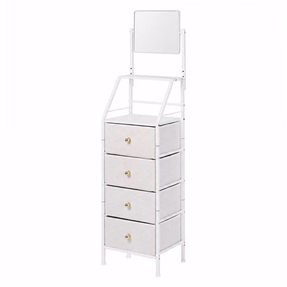 Levede Modern White Freestanding Mirror Dressing Table with Chest of Drawers – 2