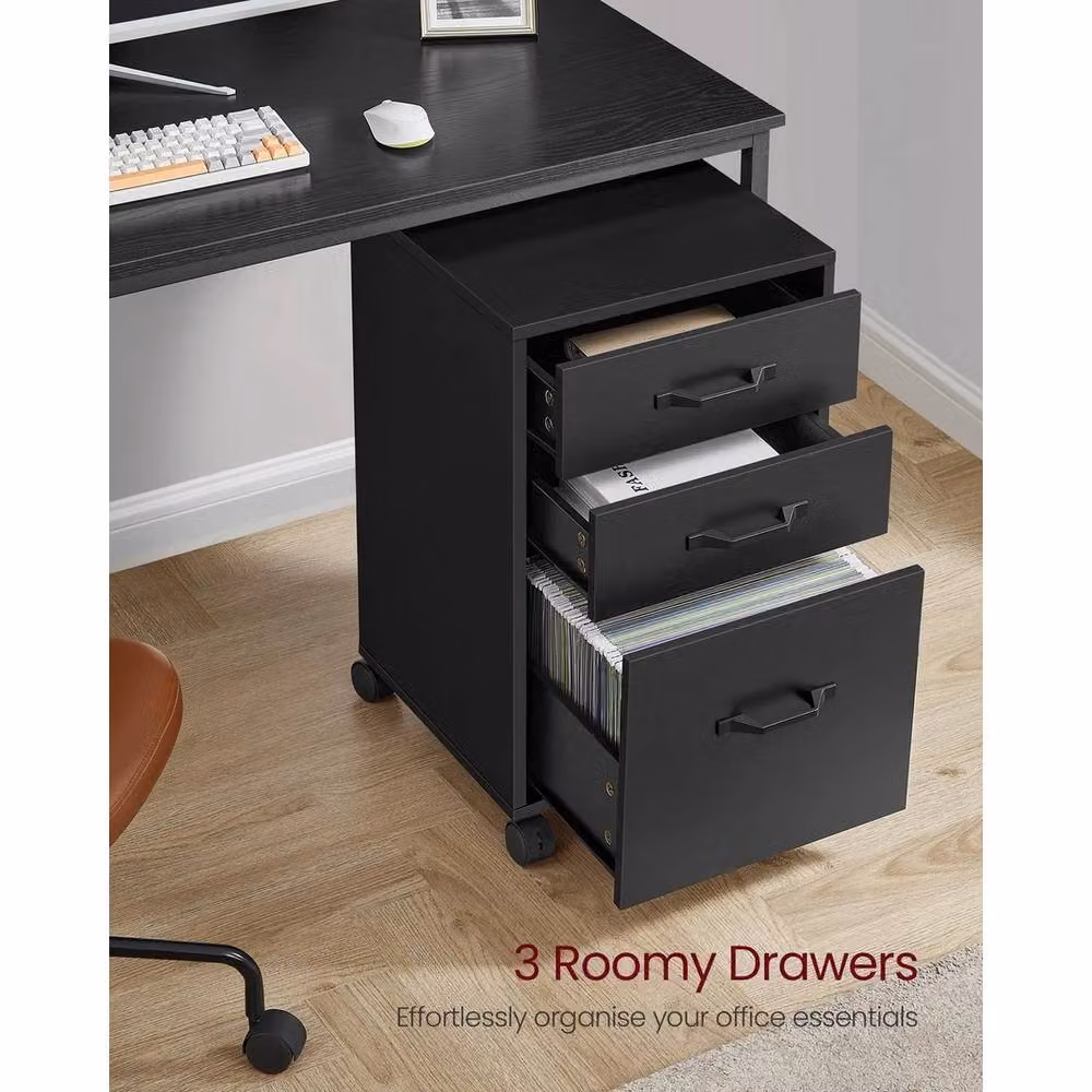 VASAGLE Rolling Office Filing Cabinet with 3 Drawers, Black, Height: 68.2 cm – 4