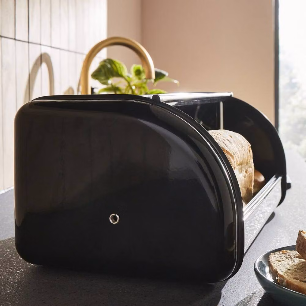 Morphy Richards Equip Black Stainless Steel Bread Bin and 3 Canister Set Kitchen Bundle – 5