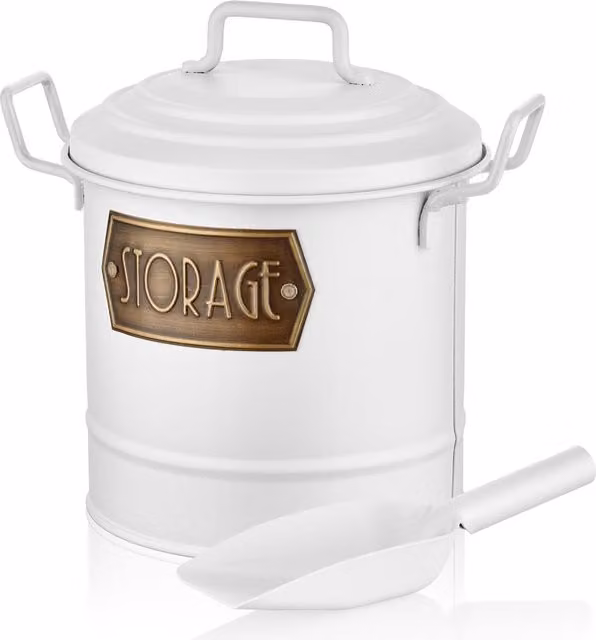 The Mia Solid Metal Kitchen Storage Box in White, W/D/H: 26.0 x 23.0 x 18.0 cm