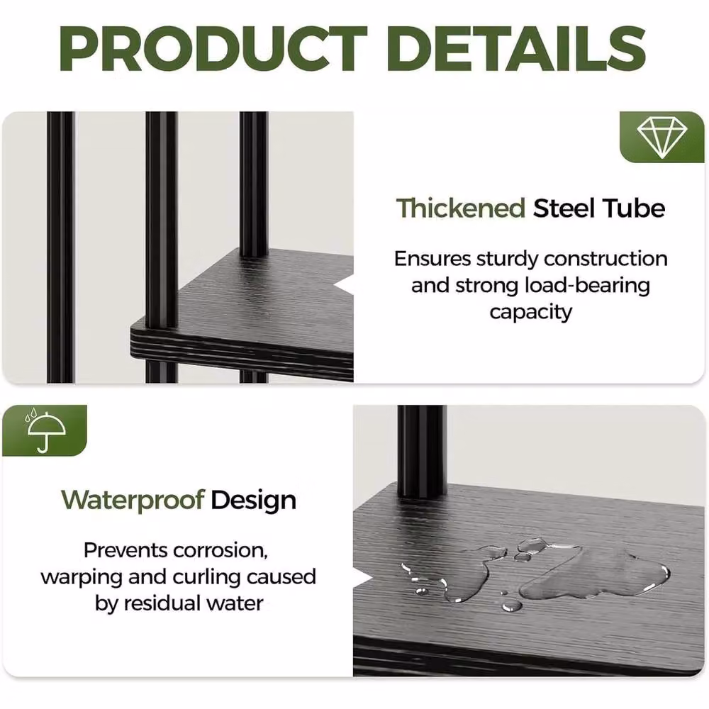 VOGREX 5-Tier Modern Corner Plant Stand in Matt Black Metal for Indoor and Outdoor Use – 4