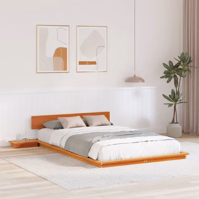 Berkfield Home Wax Brown Solid Wood Floor Bed Frame with Bedside Tables, 120 x 200 cm