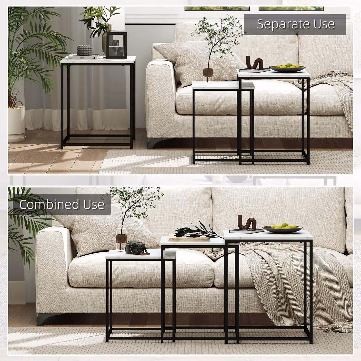HOMCOM Set of 3 Nesting Coffee Tables in White – 3
