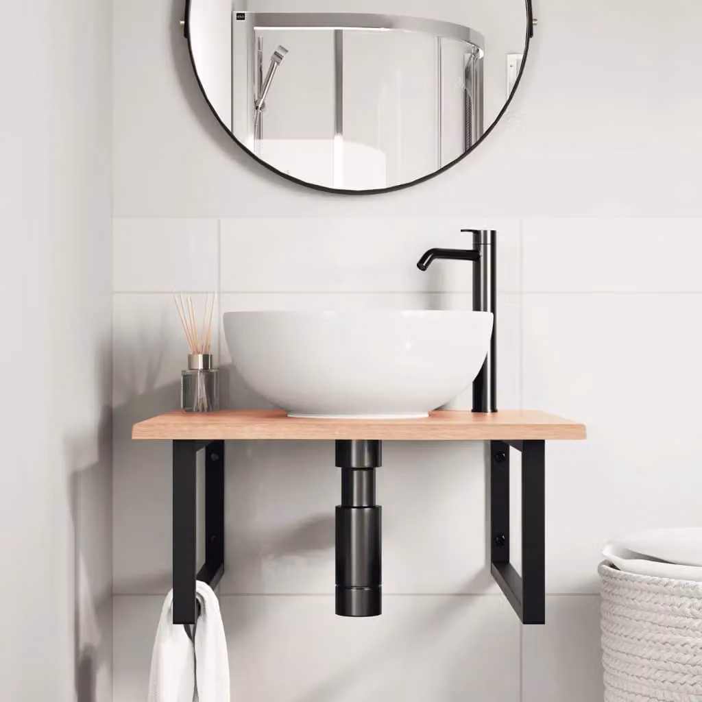 Berkfield Home Wall Mounted Basin Shelf in Brown Oak and Steel – 2