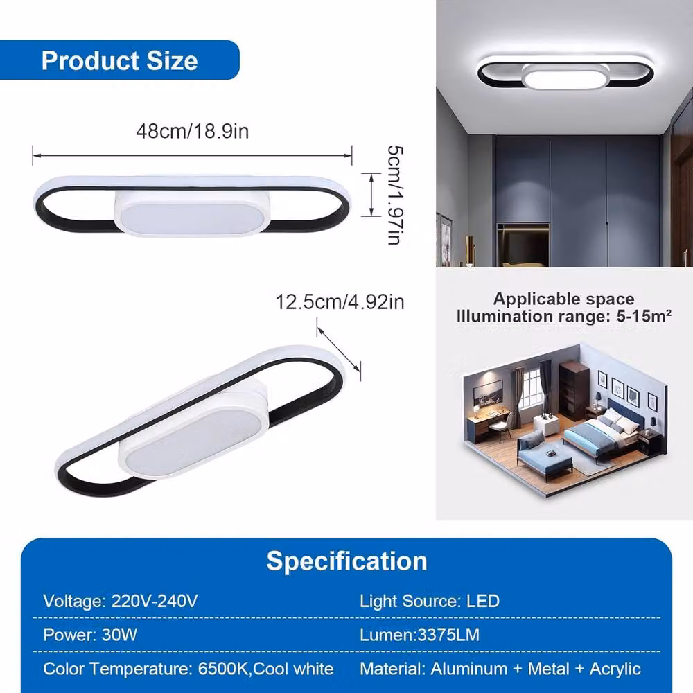 Goeco Modern Rectangular LED Ceiling Light, 30 W, Three-colour CCT, White, W: 40 cm, D: 40 cm, H: 12 cm – 5